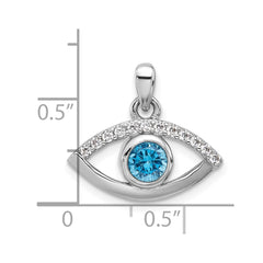 Sterling Silver Rhodium-plated Blue Zircon and CZ Evil Eye Pendant