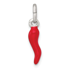 Sterling Silver Red Enamel Italian Horn Pendant - 3