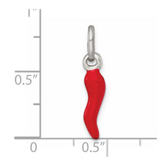 Sterling Silver Red Enamel Italian Horn Pendant - 3