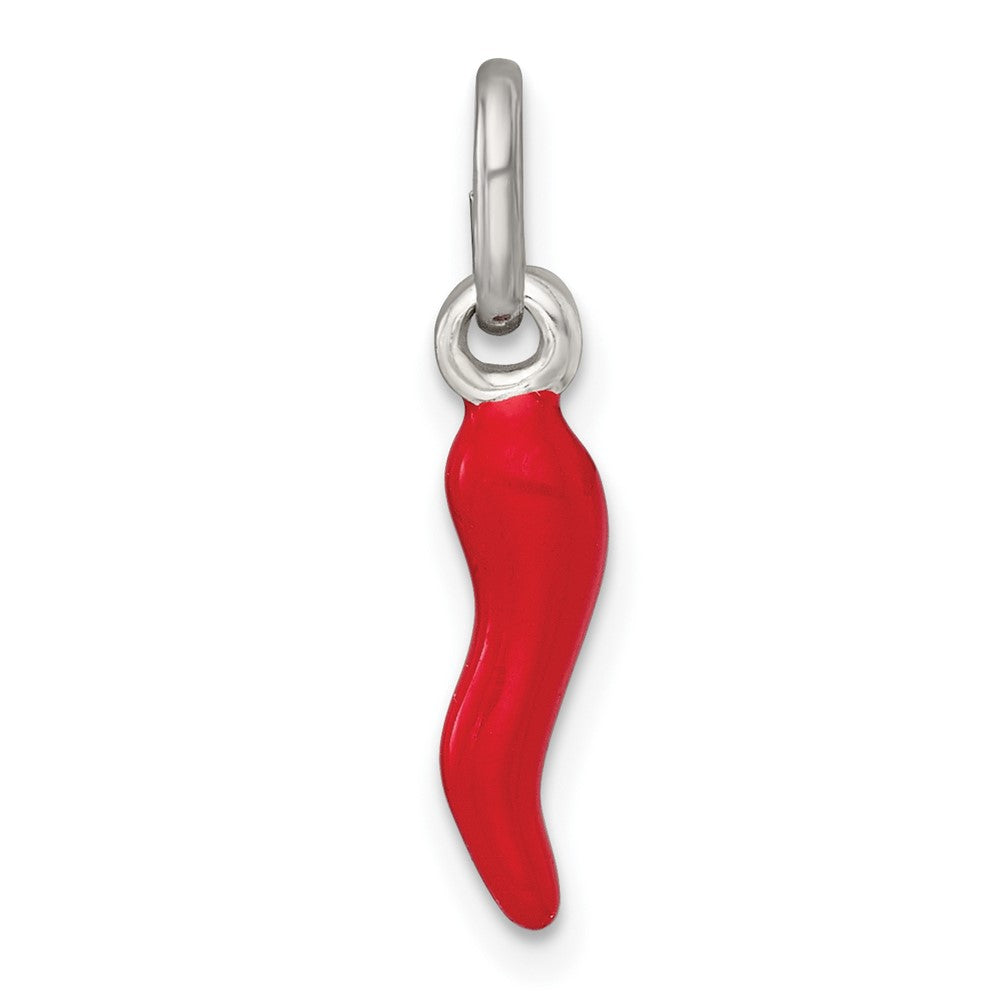 Sterling Silver Red Enamel Italian Horn Pendant - 3