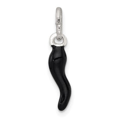 Sterling Silver Black Enamel Italian Horn Pendant - 2