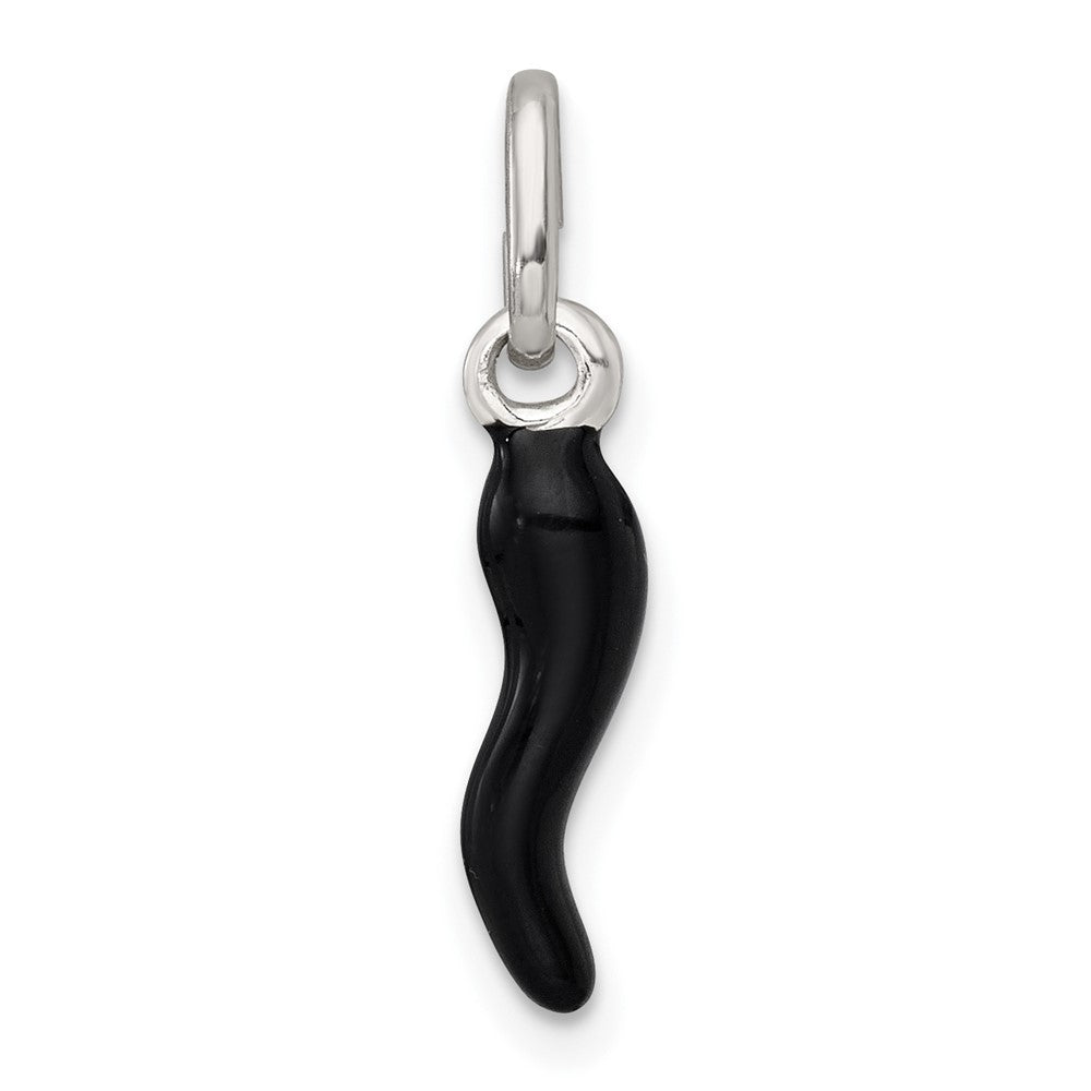 Sterling Silver Black Enamel Italian Horn Pendant - 2