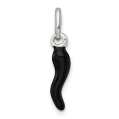 Sterling Silver Black Enamel Italian Horn Pendant - 2