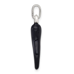 Sterling Silver Black Enamel Italian Horn Pendant - 3