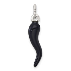 Sterling Silver Black Enamel Italian Horn Pendant - 3