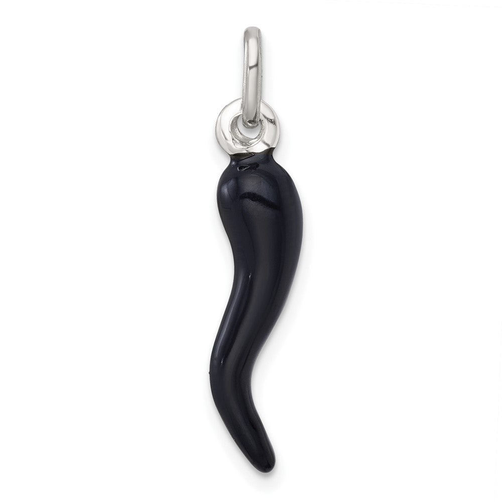 Sterling Silver Black Enamel Italian Horn Pendant - 3