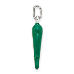 Sterling Silver Green Enamel Italian Horn Pendant - 2