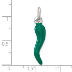 Sterling Silver Green Enamel Italian Horn Pendant - 2