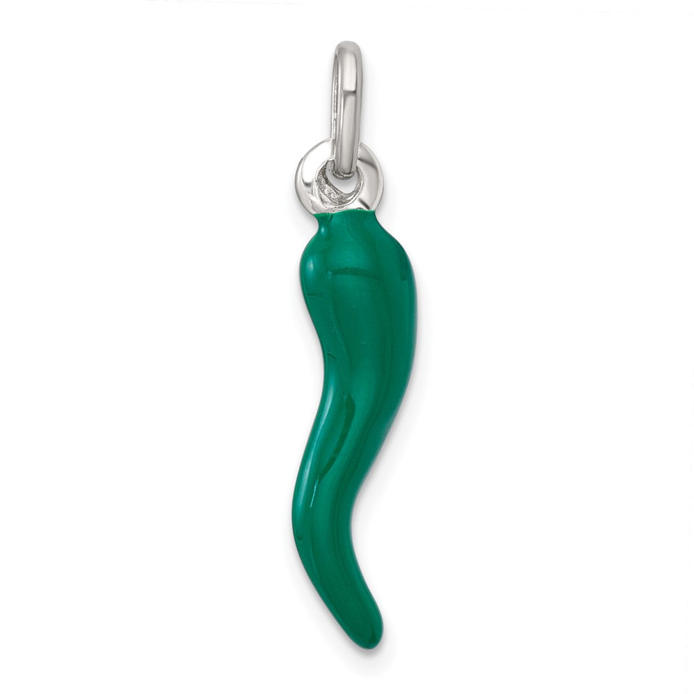 Sterling Silver Green Enamel Italian Horn Pendant - 2