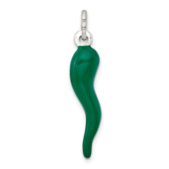 Sterling Silver Green Enamel Italian Horn Pendant - 3