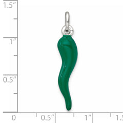 Sterling Silver Green Enamel Italian Horn Pendant - 3