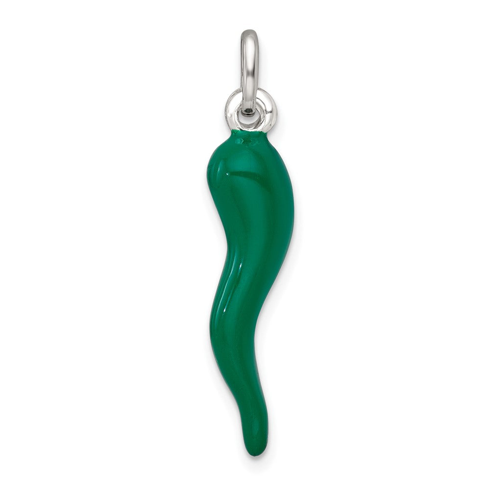 Sterling Silver Green Enamel Italian Horn Pendant - 3