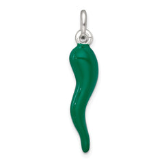 Sterling Silver Green Enamel Italian Horn Pendant - 3