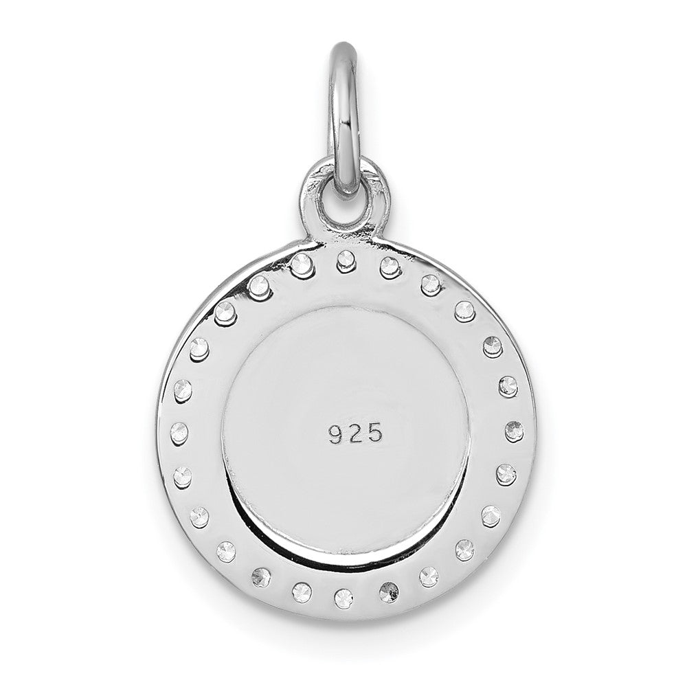 Sterling Silver Rhodium-plated Polished CZ Engraveable Circle Pendant