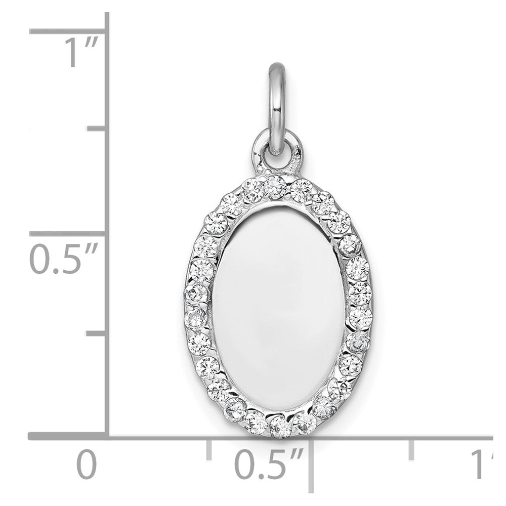 Sterling Silver Rhodium-plated Polished CZ Engraveable Oval Pendant