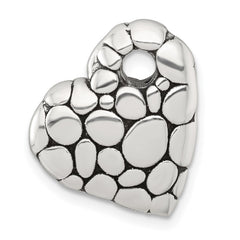 Sterling Silver Polished and Antiqued Pebbled Heart Chain Slide Pendant