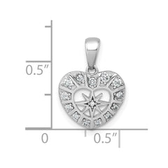 Sterling Silver Rhodium-plated Polished CZ Star in Heart Pendant