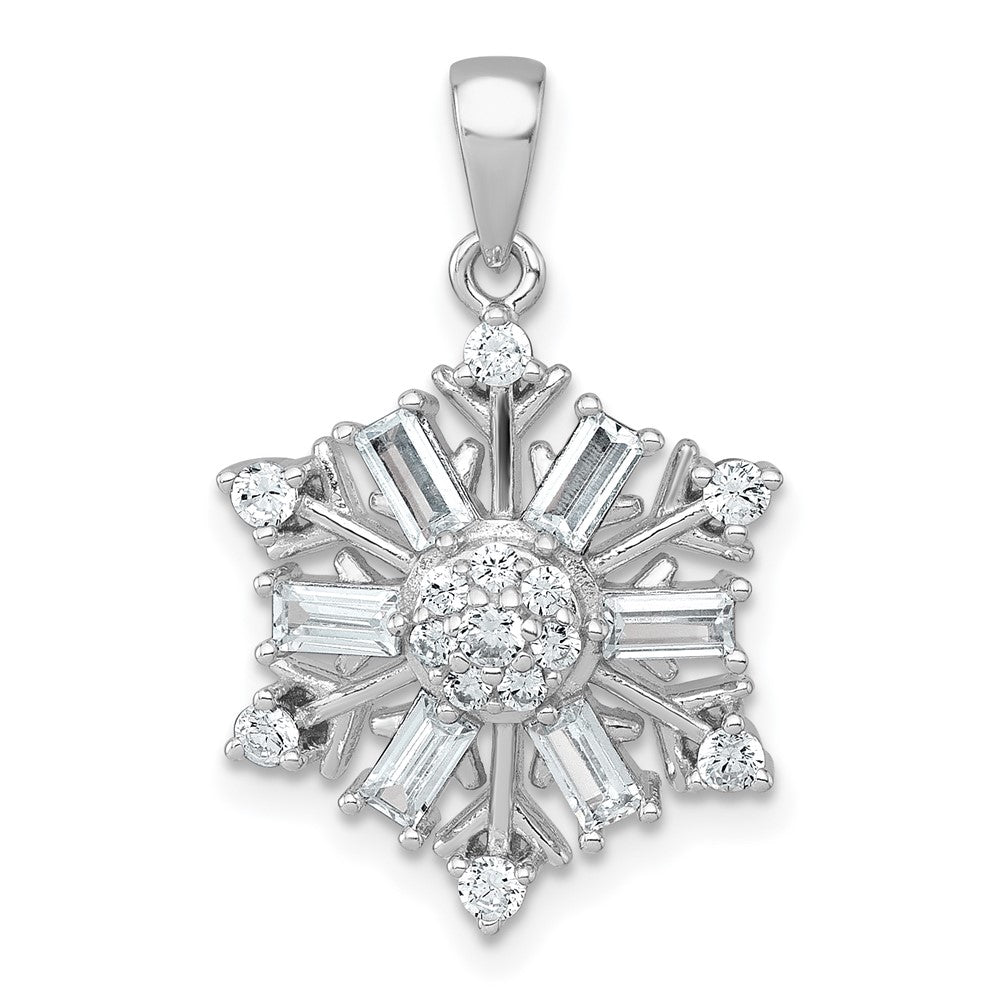 Sterling Silver Rhodium-plated Polished CZ Snowflake Pendant - 2