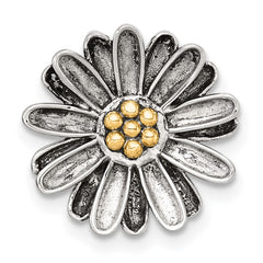Sterling Silver with 14k Center Accent Antiqued Sun Flower Chain Slide Pendant