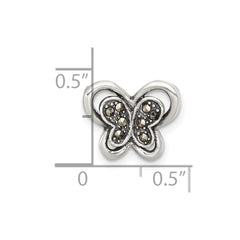 Sterling Silver Antiqued Marcasite Butterfly Chain Slide Pendant