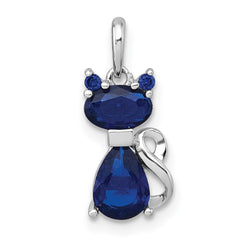 Sterling Silver Rhodium-plated Blue Lab Created Sapphire Cat Pendant