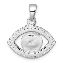 Sterling Silver Rhodium-plated Polished CZ and Glass Stone Evil Eye Pendant
