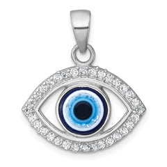 Sterling Silver Rhodium-plated Polished CZ and Glass Stone Evil Eye Pendant