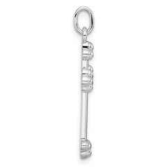 Sterling Silver Rhodium-plated with 14k Accent Polished CZ Budded Cross Pendant