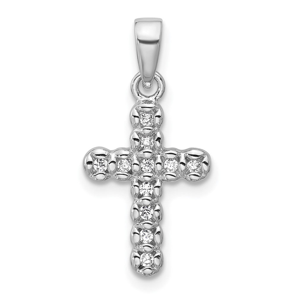 Sterling Silver Rhodium-plated CZ Polished Cross Pendant - 2