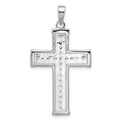 Sterling Silver Rhodium-plated CZ Polished and Textured Cross Pendant