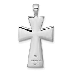 Sterling Silver Rhodium-plated Polished Black Resin Cross Pendant