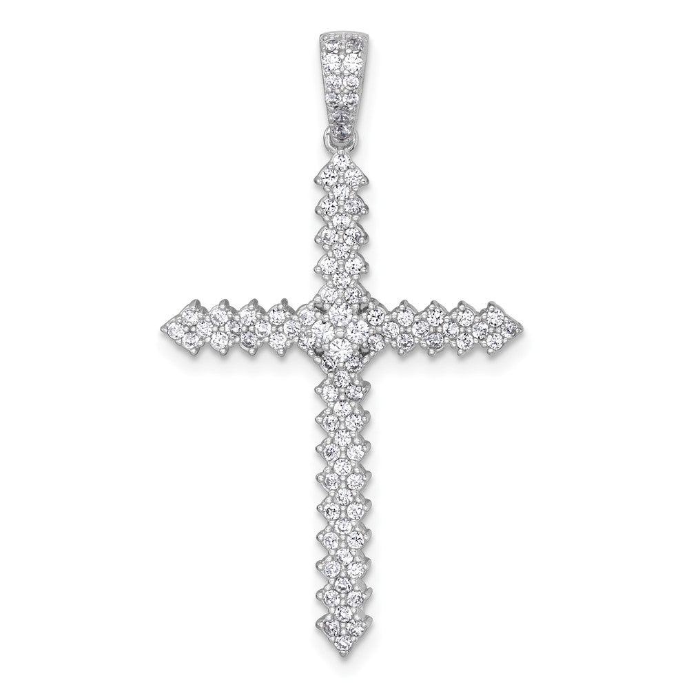 Sterling Silver Rhodium-plated Polished Pave CZ Latin Cross Pendant - 2
