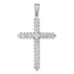 Sterling Silver Rhodium-plated Polished Pave CZ Latin Cross Pendant - 2