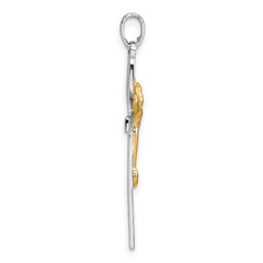Sterling Silver Rhodium-plated Gold-tone Crucifix with Raised Arms Pendant