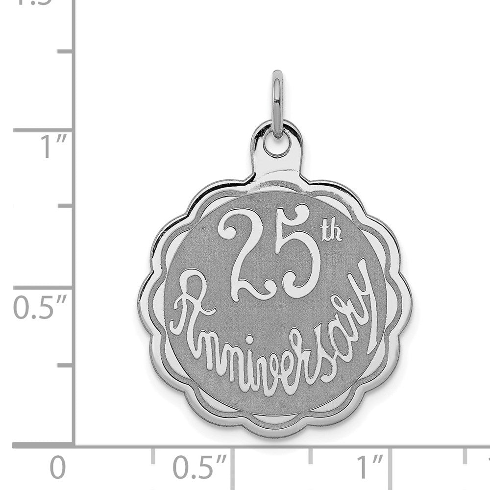 Sterling Silver Rhodium-plated 25th Anniversary Disc Charm - 2
