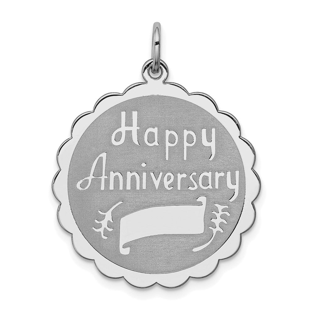Sterling Silver Rhodium-plated Happy Anniversary Disc Charm - 5