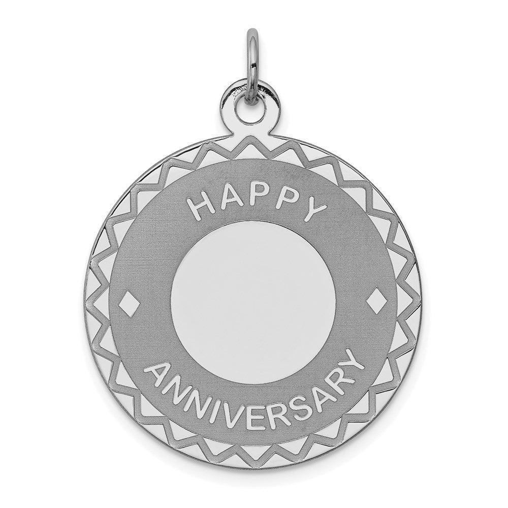 Sterling Silver Rhodium-plated Happy Anniversary Disc Charm - 4