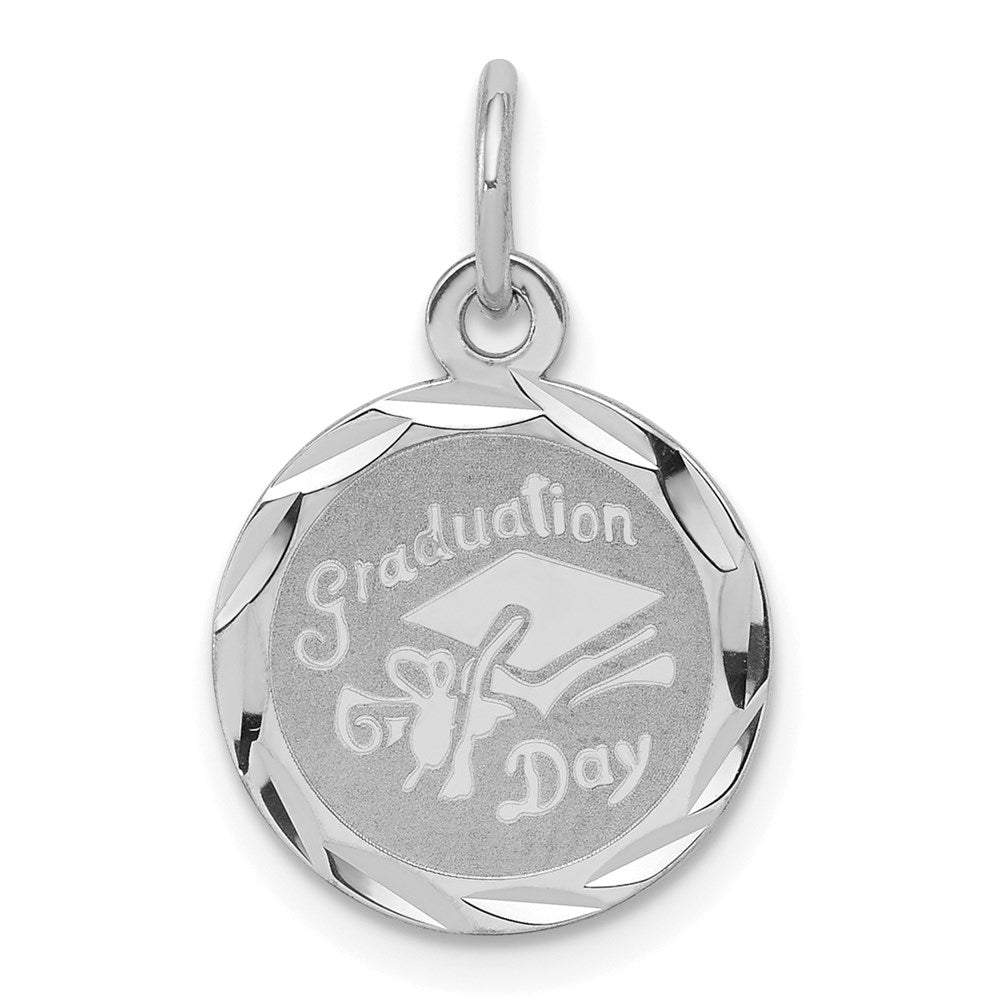 Sterling Silver Rhodium-plated Graduation Day Disc Charm - 5