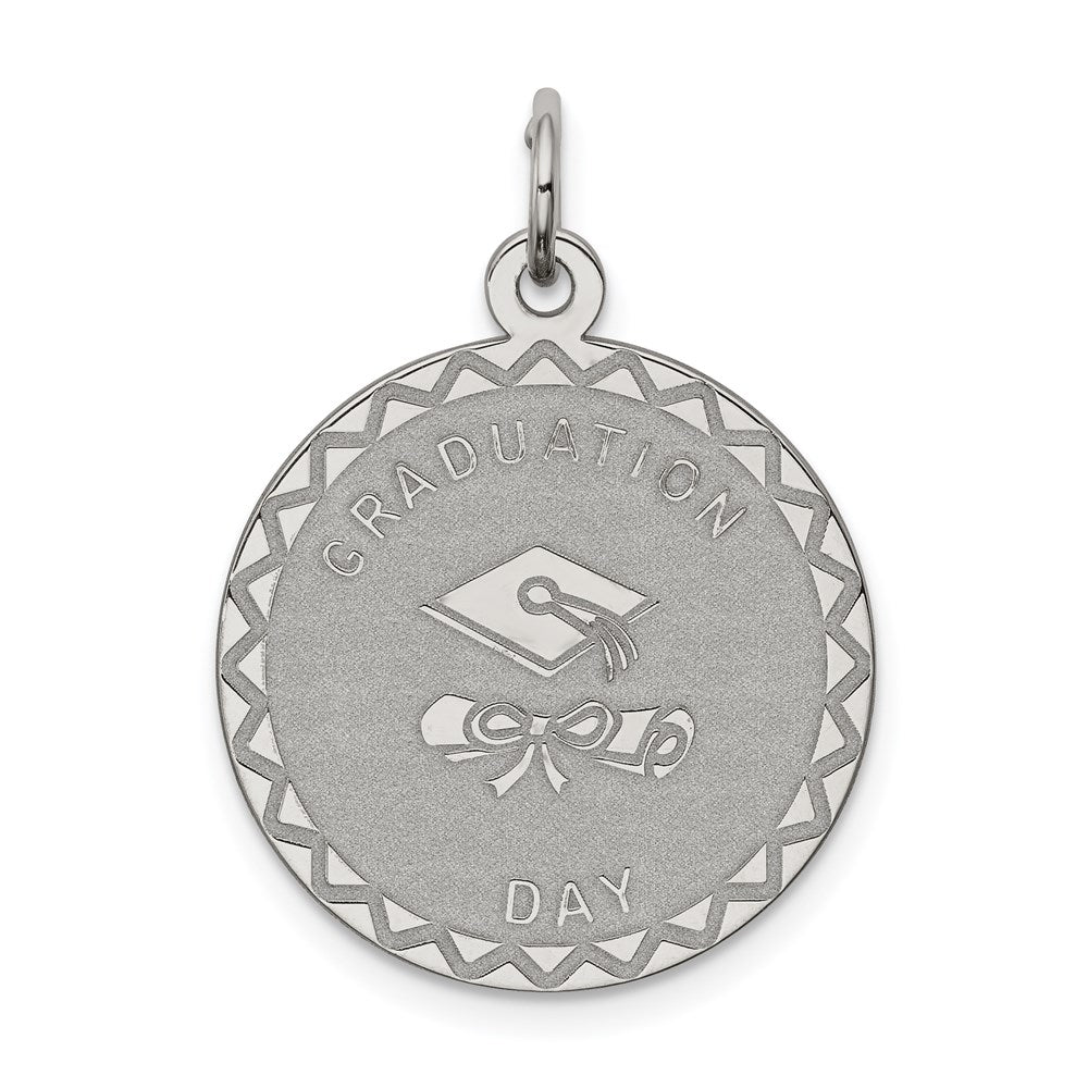 Sterling Silver Rhodium-plated Graduation Day Disc Charm - 4