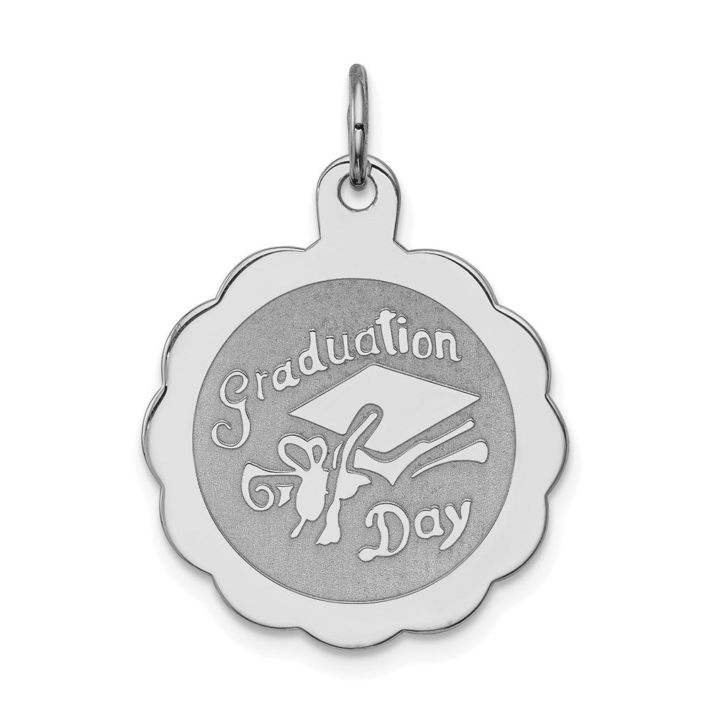 Sterling Silver Rhodium-plated Graduation Day Disc Charm - 6