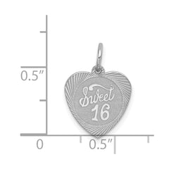 Sterling Silver Rhodium-plated Sweet Sixteen Heart Disc Charm - 2