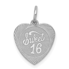 Sterling Silver Rhodium-plated Sweet Sixteen Heart Disc Charm - 2