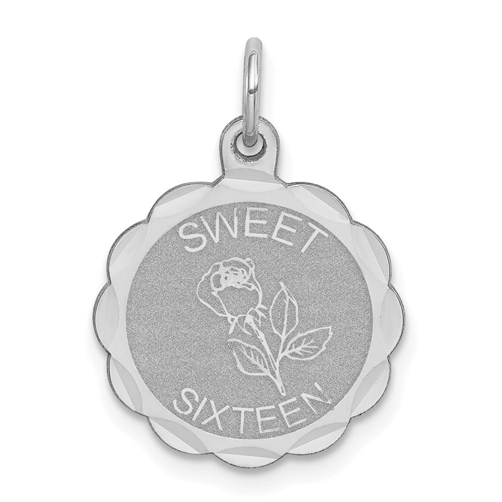 Sterling Silver Rhodium-plated Sweet Sixteen Disc Charm - 2