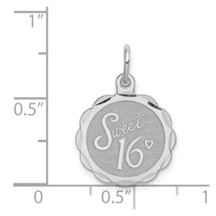 Sterling Silver Rhodium-plated Sweet Sixteen Disc Charm - 6
