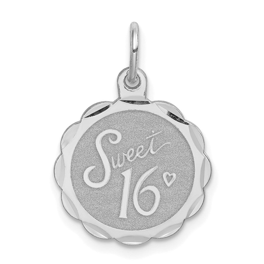 Sterling Silver Rhodium-plated Sweet Sixteen Disc Charm - 6