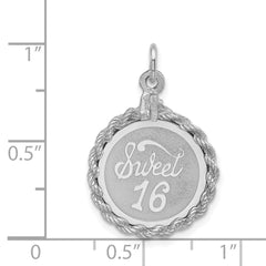 Sterling Silver Rhodium-plated Sweet Sixteen Disc Charm - 3