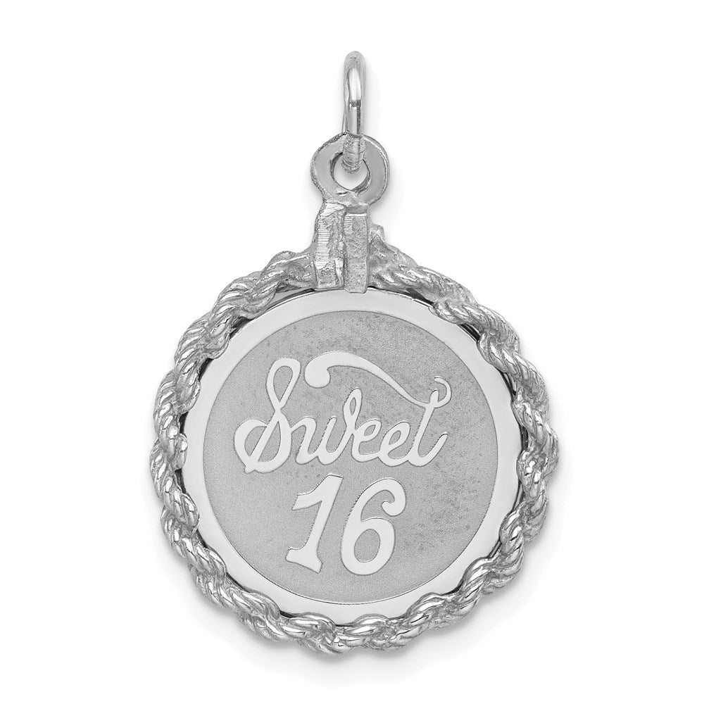 Sterling Silver Rhodium-plated Sweet Sixteen Disc Charm - 3