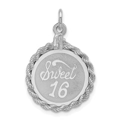 Sterling Silver Rhodium-plated Sweet Sixteen Disc Charm - 3