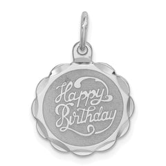 Sterling Silver Rhodium-plated Happy Birthday Disc Charm - 8