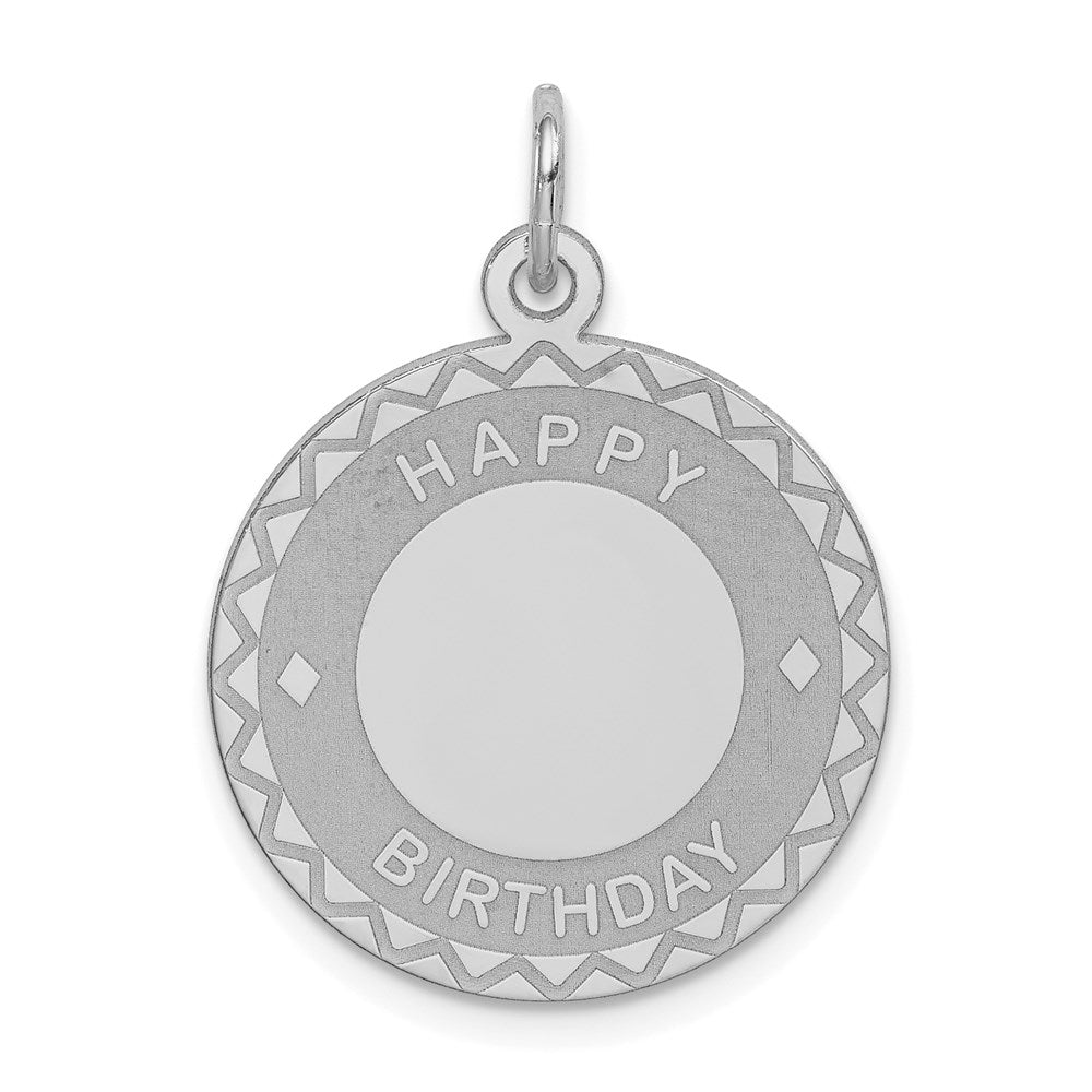 Sterling Silver Rhodium-plated Happy Birthday Disc Charm - 3
